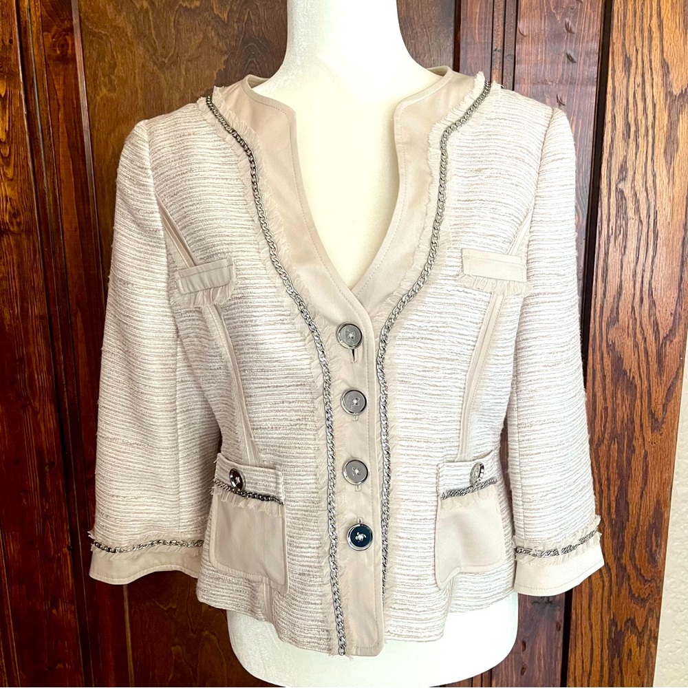 White House Black Market Cream Tweed Jacket - Size 8